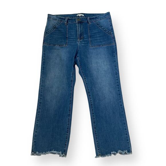 John Mark Jeans Womens 14 Crop Wide Leg Frayed Hem Blue Jeans Patch Pockets - Picture 1 of 10